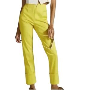 Maeve Anthropologie High Rise Cigarette Crop Ankle Pant Bright Yellow Sz 4 Boho
